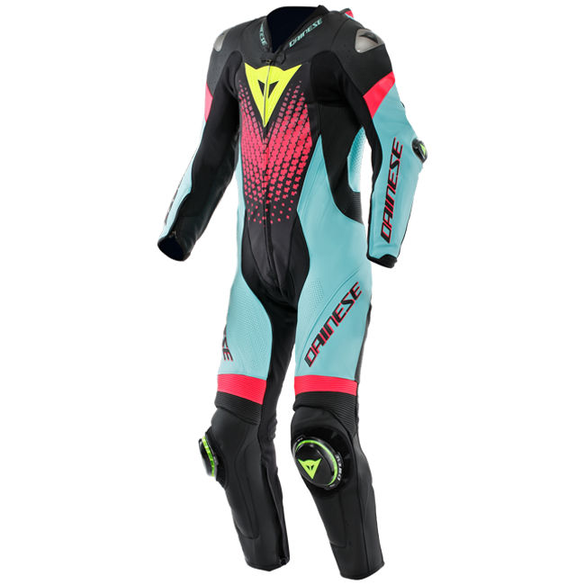Dainese Laguna Seca 6 Mono de cuero – Traje de carreras perforado | Hombre | Turquesa/Rosa/Amarillo neón 
