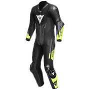 Dainese Misano 3 D-AIR® Mono de cuero – Traje de carreras con airbag perforado | Hombre | Negro/Amarillo neón 