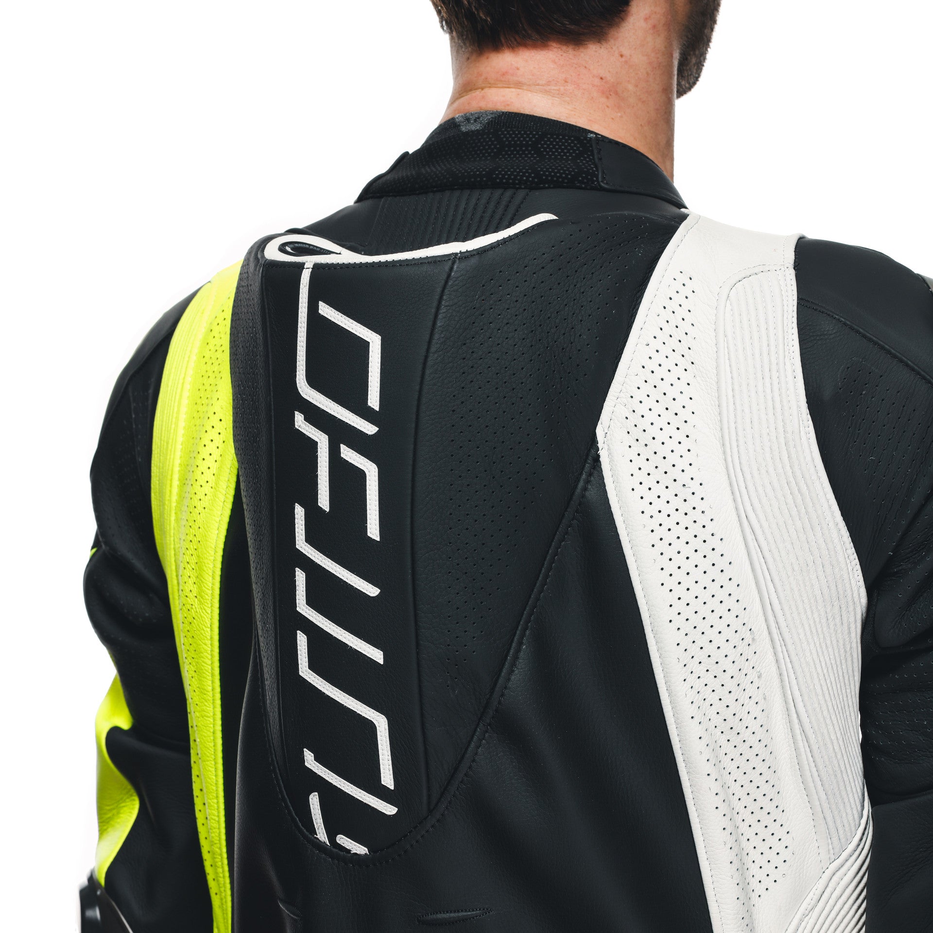 Dainese Audax D-ZIP Mono de cuero – Traje de carreras perforado | Hombre | Negro/Amarillo Neón 