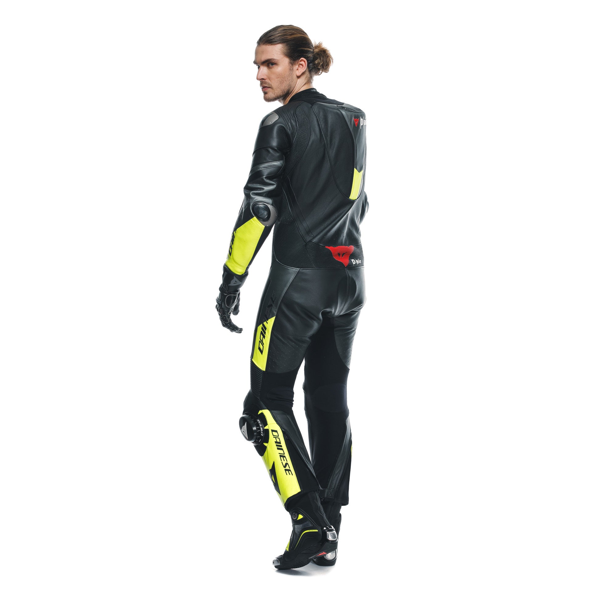 Dainese Misano 3 D-AIR® Mono de cuero – Traje de carreras con airbag perforado | Hombre | Negro/Amarillo neón 