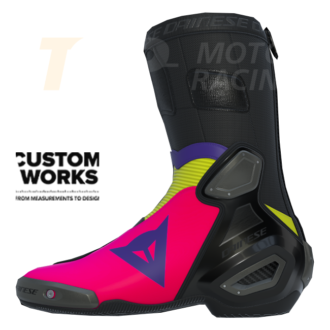 Botas de moto de carreras y carretera Dainese Axial 2 | Hombre | Fuxia / Violeta / Amarillo fluorescente | Custom Works 