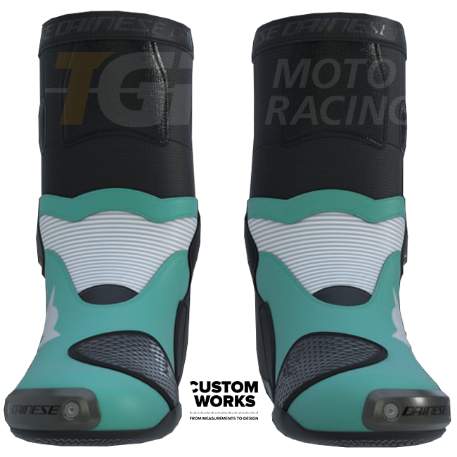 Botas de moto de carreras y carretera Dainese Axial 2 | Hombre | Azul mar de Cerdeña / Blanco | Custom Works 