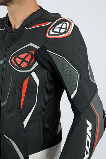 IXON Demonio mono Mono de cuero – Mono de carreras perforado | Hombre | Rojo/Negro/Blanco 