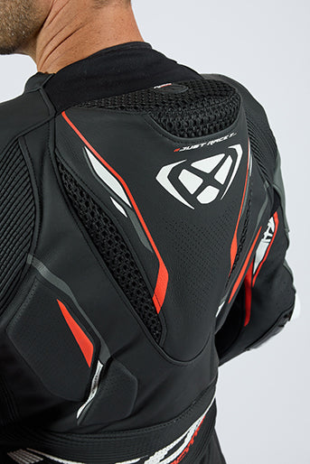 IXON Demonio mono Mono de cuero – Mono de carreras perforado | Hombre | Rojo/Negro/Blanco 