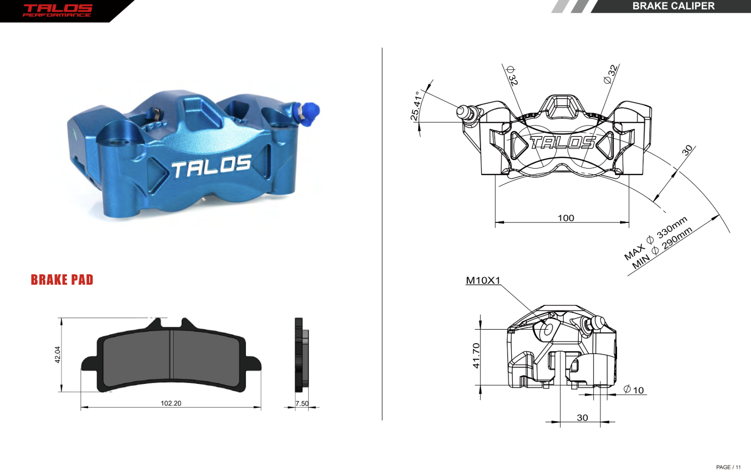 Talos Pinza de freno C52 Guss Monoblock P4 32/32 100mm Delante Derecha | C52.100.TI.R 