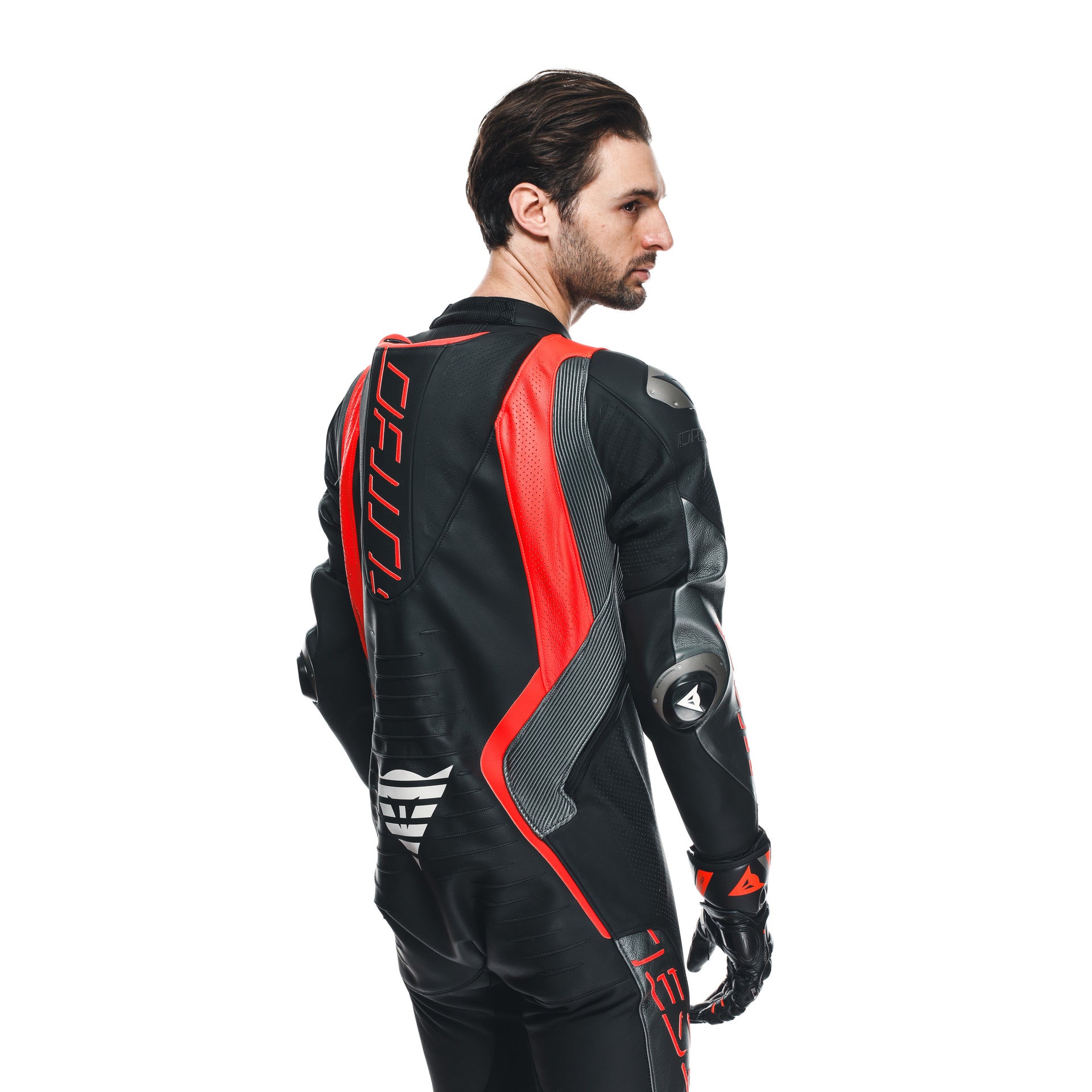 Dainese Audax D-ZIP traje de cuero de una pieza – Mono de carrera perforado | Hombres | Negro/Rojo 