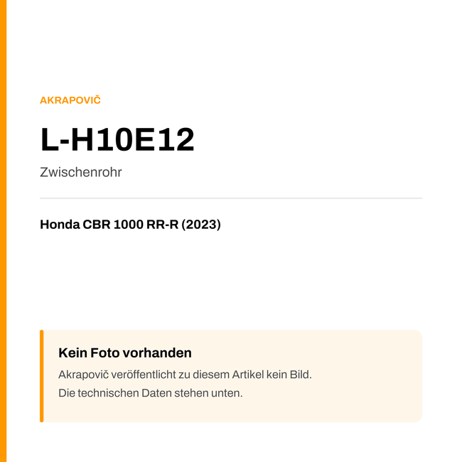 Akrapovic Zwischenrohr Honda CBR 1000 RR-R (23-23) L-H10E12 — Platzhalter, kein Herstellerfoto verfügbar