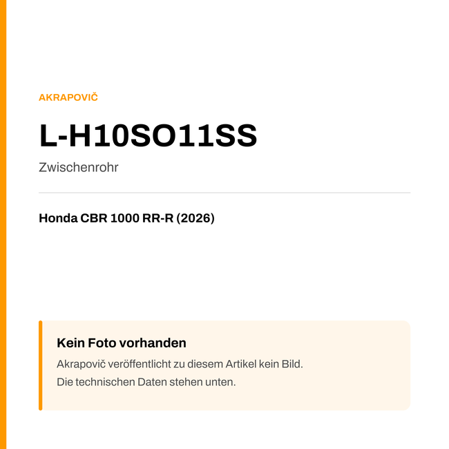 Akrapovic Zwischenrohr Honda CBR 1000 RR-R (26-26) L-H10SO11SS — Platzhalter, kein Herstellerfoto verfügbar