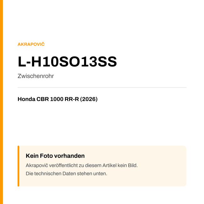 Akrapovic Zwischenrohr Honda CBR 1000 RR-R (26-26) L-H10SO13SS — Platzhalter, kein Herstellerfoto verfügbar