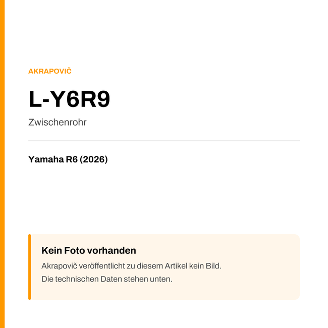 Akrapovic Zwischenrohr Yamaha R6 (26-26) L-Y6R9 — Platzhalter, kein Herstellerfoto verfügbar