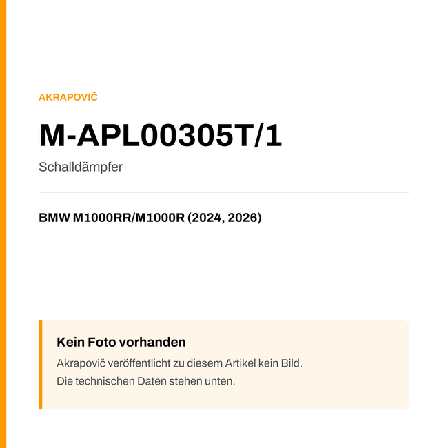 Akrapovic Schalldämpfer BMW M1000RR / M1000R (24-26) M-APL00305T/1 — Platzhalter, kein Herstellerfoto verfügbar