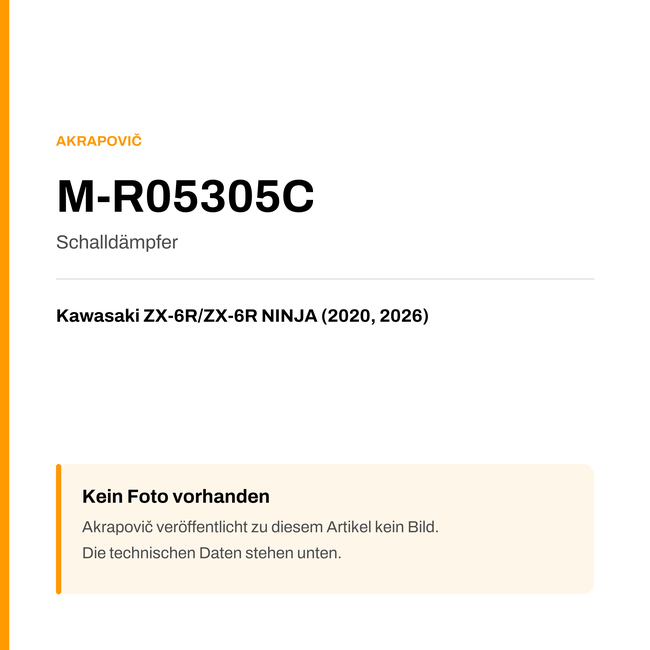 Akrapovic Schalldämpfer Kawasaki ZX-6R / ZX-6R NINJA (20-26) M-R05305C — Platzhalter, kein Herstellerfoto verfügbar