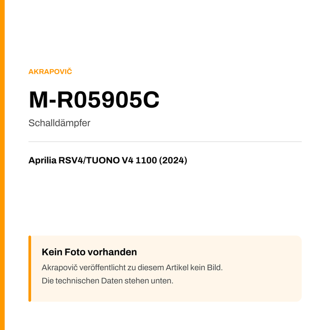 Akrapovic Schalldämpfer Aprilia RSV4 / TUONO V4 1100 (24-24) M-R05905C — Platzhalter, kein Herstellerfoto verfügbar
