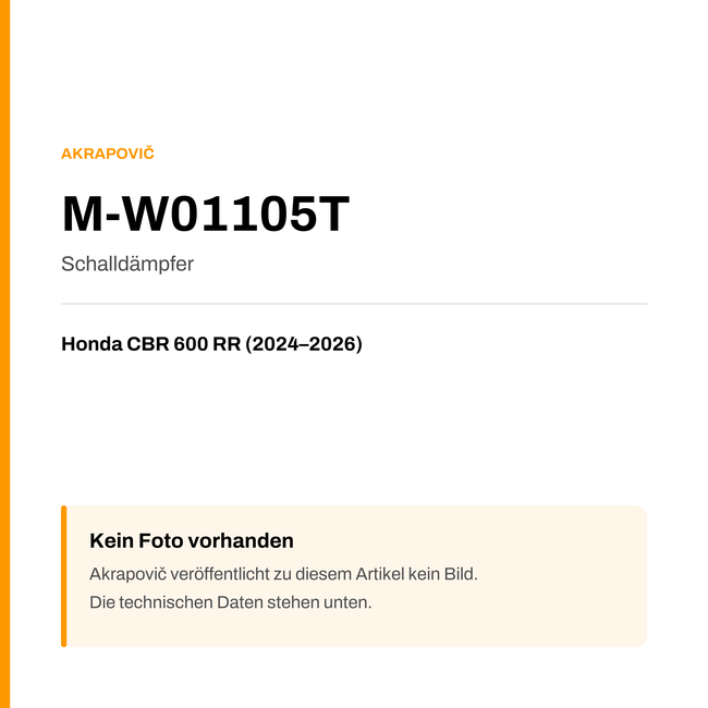 Akrapovic Schalldämpfer Honda CBR 600 RR (24-26) M-W01105T — Platzhalter, kein Herstellerfoto verfügbar