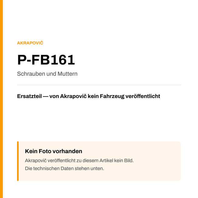 Akrapovic Schrauben und Muttern P-FB161 — Platzhalter, kein Herstellerfoto verfügbar