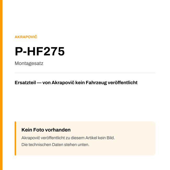 Akrapovic Montagesatz P-HF275 — Platzhalter, kein Herstellerfoto verfügbar