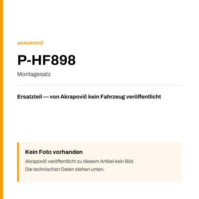 Akrapovic Montagesatz P-HF898 — Platzhalter, kein Herstellerfoto verfügbar