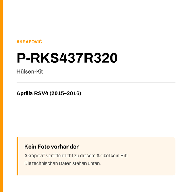 Akrapovic Hülsen-Kit Aprilia RSV4 (15-16) P-RKS437R320 — Platzhalter, kein Herstellerfoto verfügbar