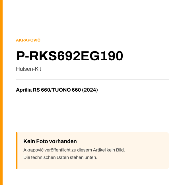 Akrapovic Hülsen-Kit Aprilia RS 660 / TUONO 660 (24-24) P-RKS692EG190 — Platzhalter, kein Herstellerfoto verfügbar