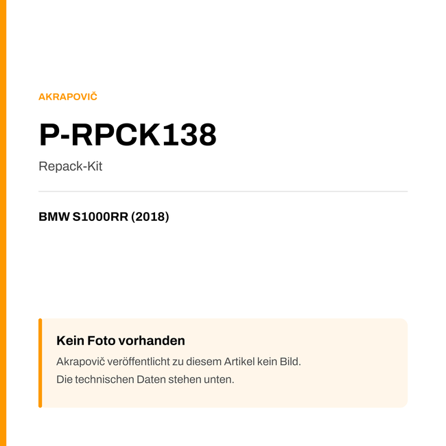 Akrapovic Repack-Kit BMW S1000RR (18-18) P-RPCK138 — Platzhalter, kein Herstellerfoto verfügbar