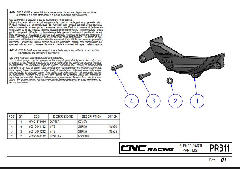 Protector de luz de aluminio cubierta de protección Pramac Racing Edición Limitada CNC Racing Ducati Panigale V4/S (2025) PR311BPR 