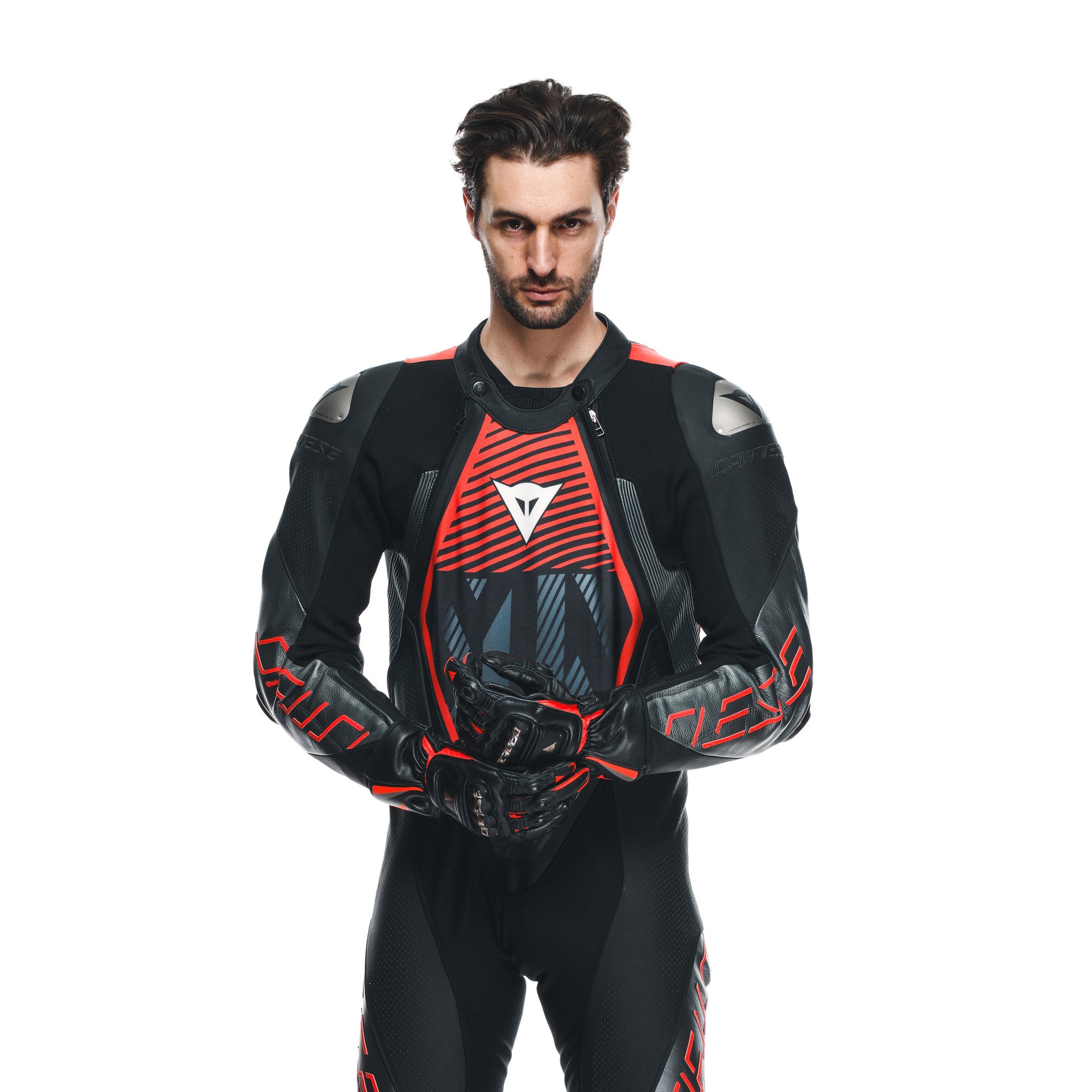 Dainese Audax D-ZIP traje de cuero de una pieza – Mono de carrera perforado | Hombres | Negro/Rojo 