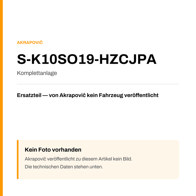Akrapovic Komplettanlage S-K10SO19-HZCJPA — Platzhalter, kein Herstellerfoto verfügbar