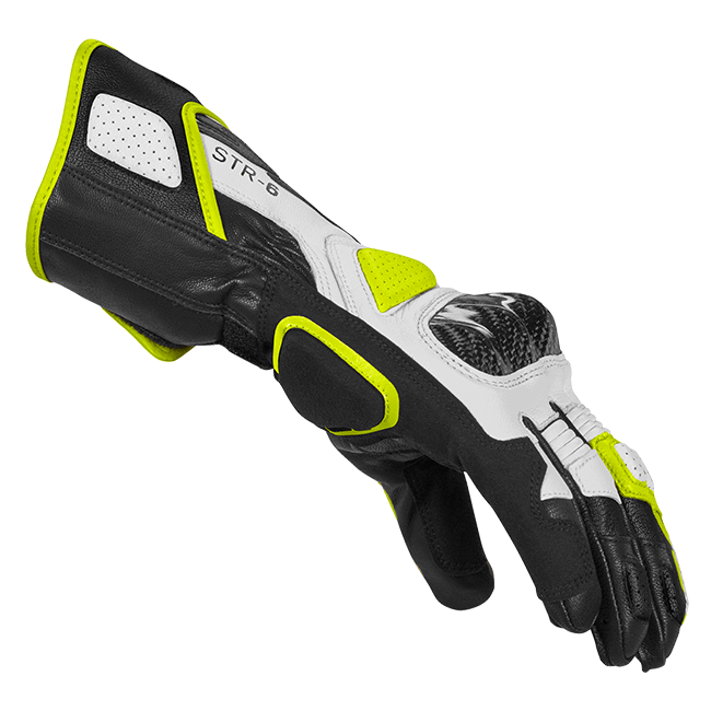 Guantes de cuero de carreras Spidi STR-6 para motocicleta | Hombre | Negro/Amarillo brillante | A221394 