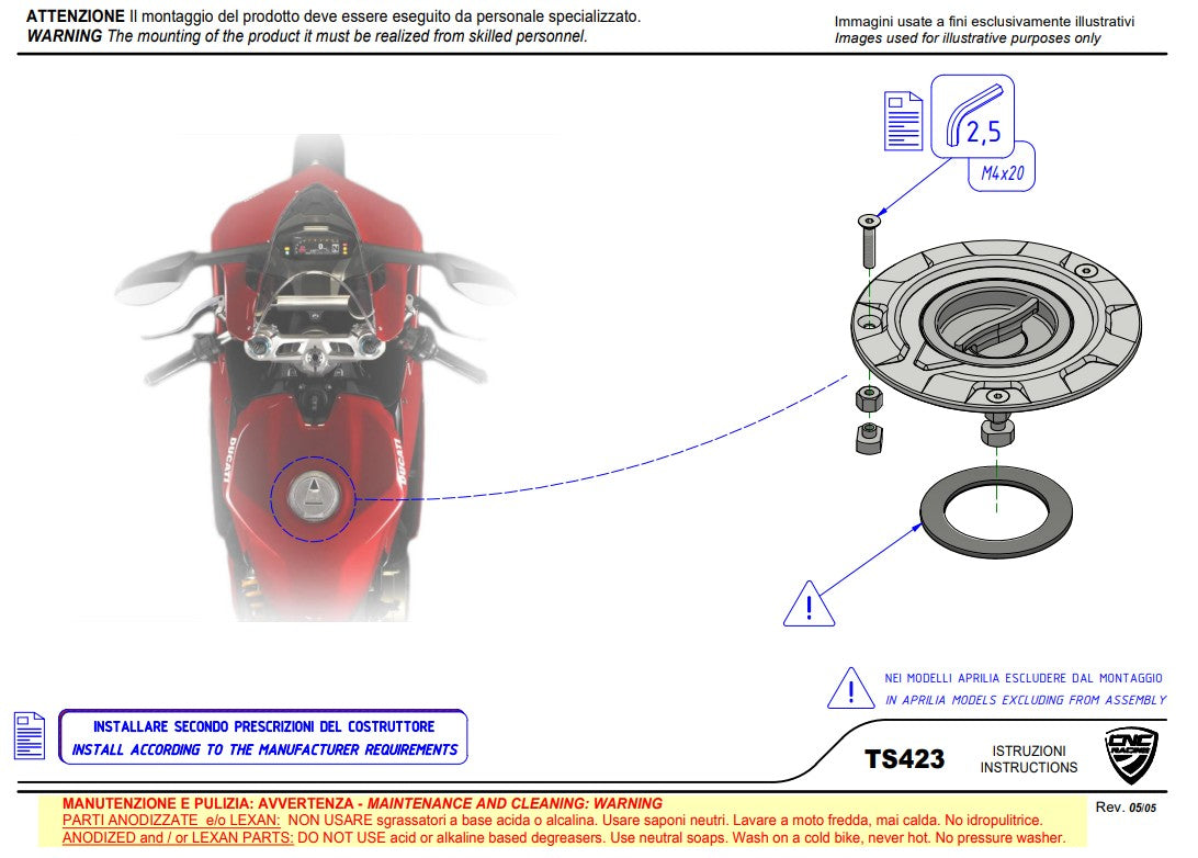 Tapón de tanque con cierre rápido Troy Bayliss Edición Limitada CNC Racing Ducati Panigale V4/S (2025) TS423TB 