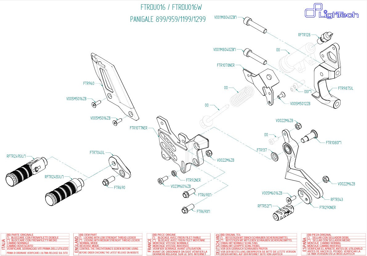 Sistema de frenos LighTech con cambio inverso para Ducati Panigale 1199/S/R (12-17) FTRDU016/W 