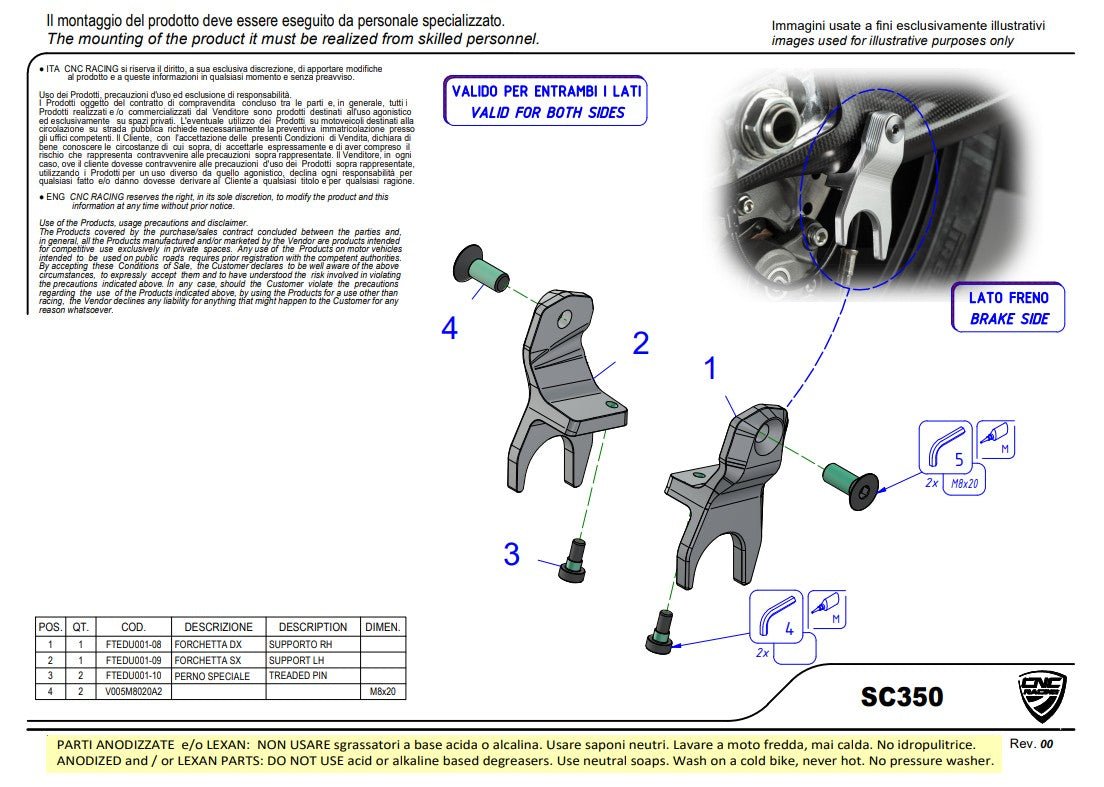 Soportes de pie CNC Racing Ducati Panigale V4/S (2025) SC350 
