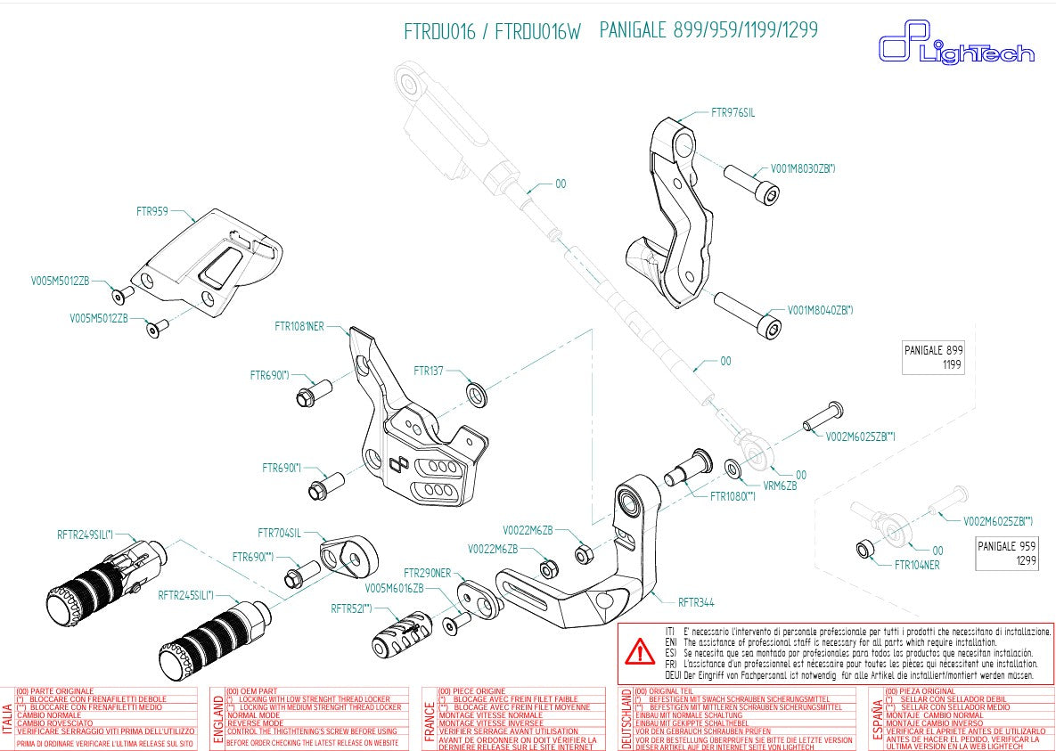 Sistema de frenos LighTech con cambio inverso Ducati Panigale 959 (16-19) FTRDU016/W 