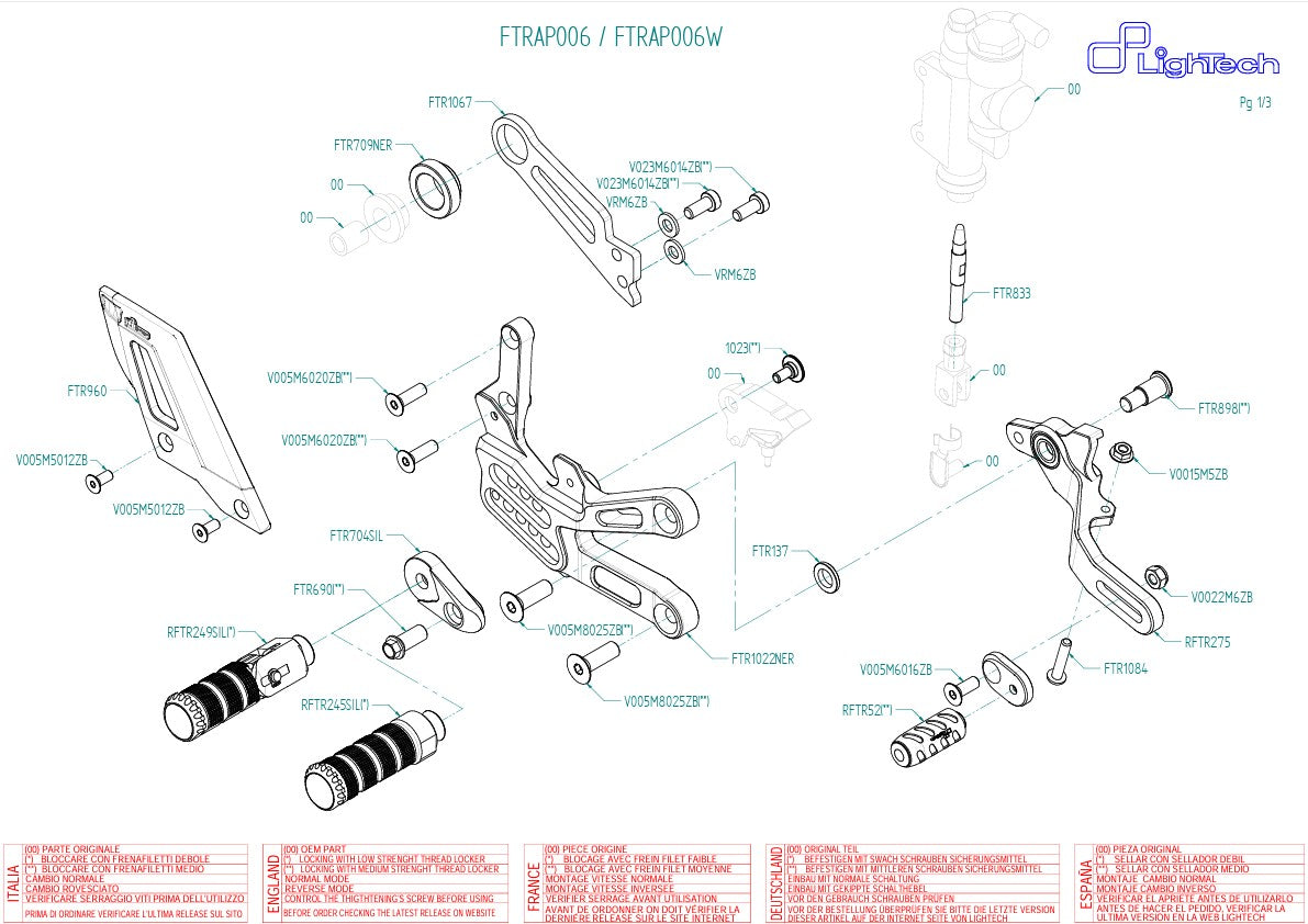 Sistema de frenado LighTech de cambio inverso Aprilia RSV4/RF/RR/1100 Factory (17-25) FTRAP006/W 