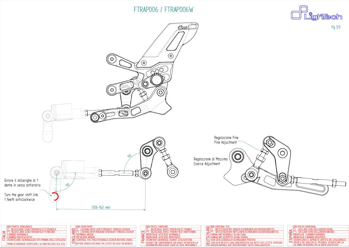 Sistema de frenado LighTech de cambio inverso Aprilia RSV4/RF/RR/1100 Factory (17-25) FTRAP006/W 