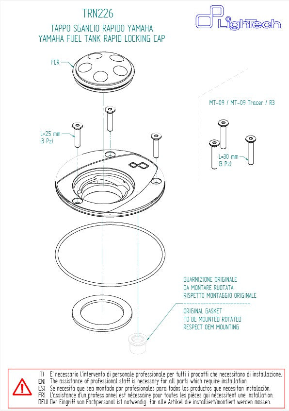 Tapa de tanque con cierre de rosca LighTech Yamaha YZF-R3 (15-25) TRN226 