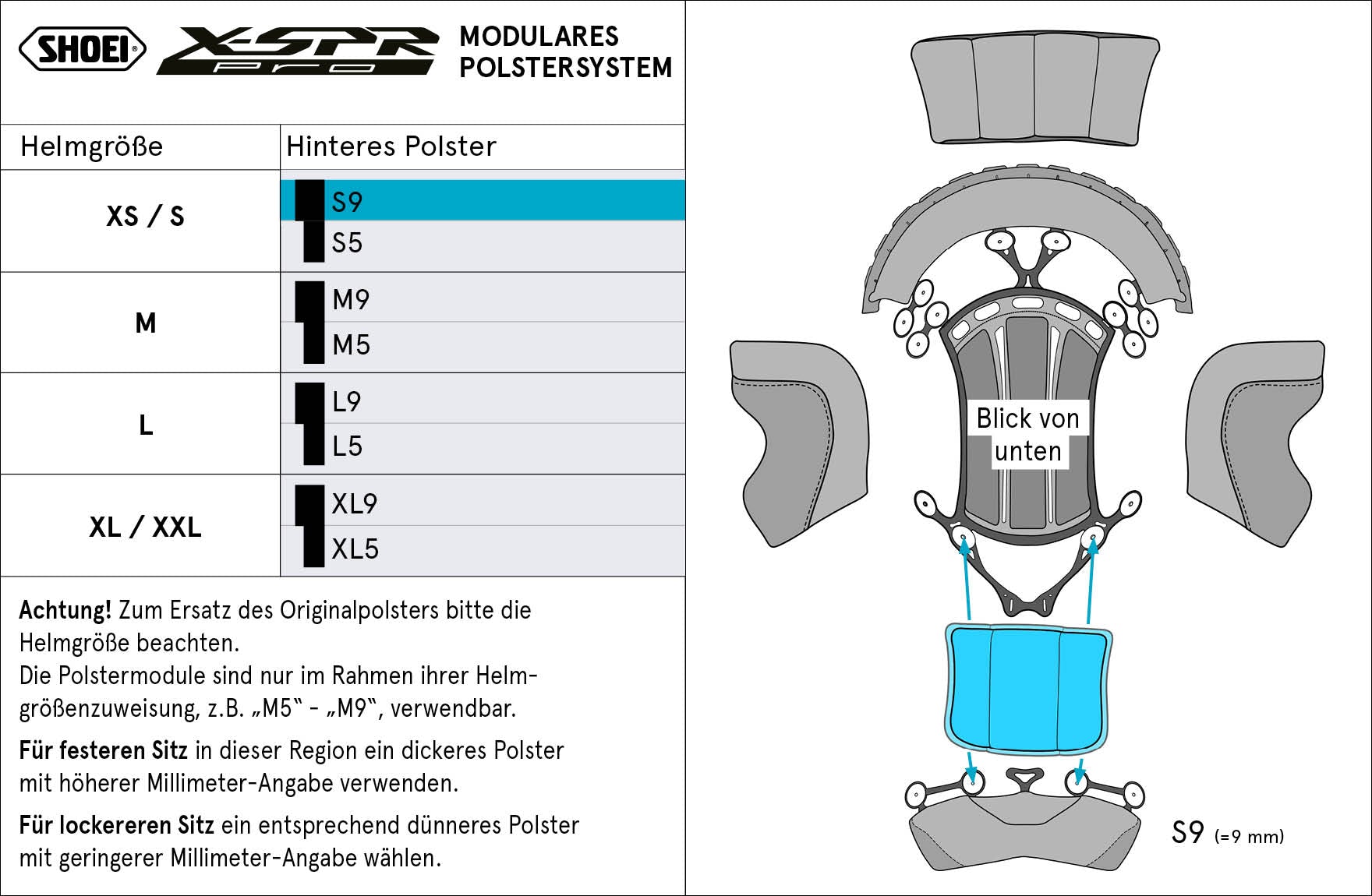Shoei almohadilla trasera S9 (XPRO) Tipo-P para X-SPR PRO 