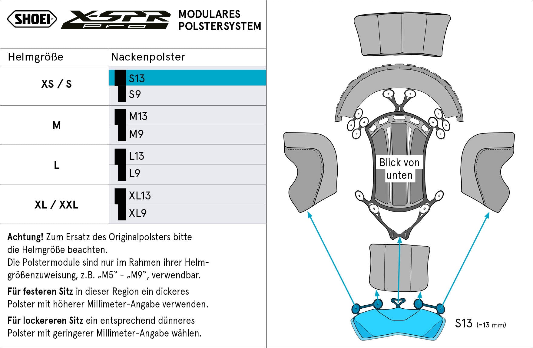 Shoei almohadilla de cabeza cuello S13 (XPRO) Tipo-P para X-SPR PRO 
