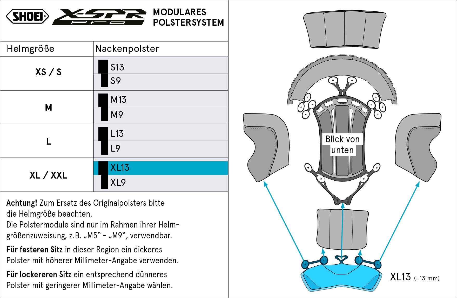 Shoei almohadilla para la cabeza cuello XL13 (XPRO) Tipo-P para X-SPR PRO 