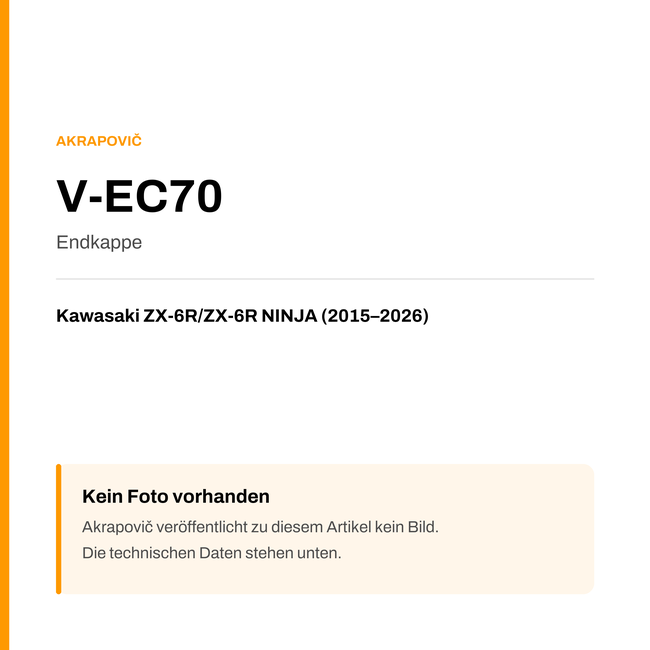 Akrapovic Endkappe Kawasaki ZX-6R / ZX-6R NINJA (15-26) V-EC70 — Platzhalter, kein Herstellerfoto verfügbar