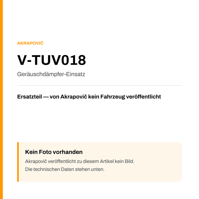 Akrapovic Geräuschdämpfer-Einsatz V-TUV018 — Platzhalter, kein Herstellerfoto verfügbar