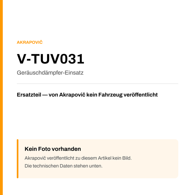 Akrapovic Geräuschdämpfer-Einsatz V-TUV031 — Platzhalter, kein Herstellerfoto verfügbar