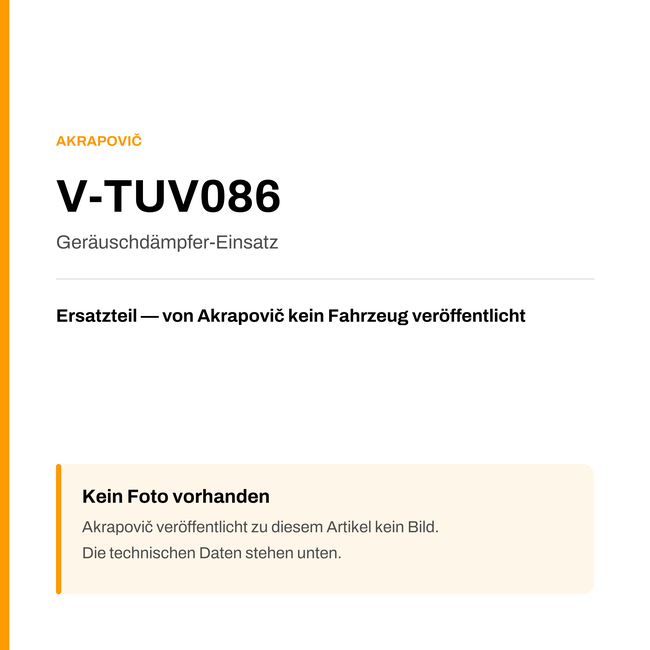 Akrapovic Geräuschdämpfer-Einsatz V-TUV086 — Platzhalter, kein Herstellerfoto verfügbar