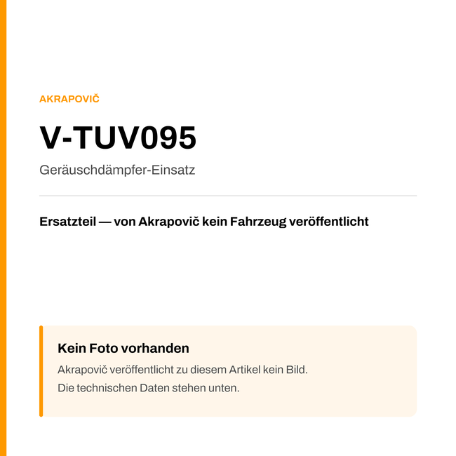 Akrapovic Geräuschdämpfer-Einsatz V-TUV095 — Platzhalter, kein Herstellerfoto verfügbar