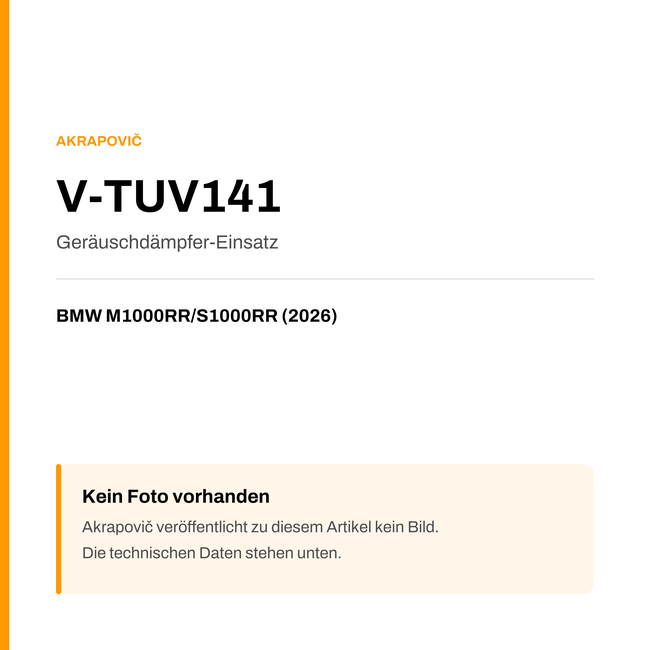 Akrapovic Geräuschdämpfer-Einsatz BMW M1000RR / S1000RR (26-26) V-TUV141 — Platzhalter, kein Herstellerfoto verfügbar
