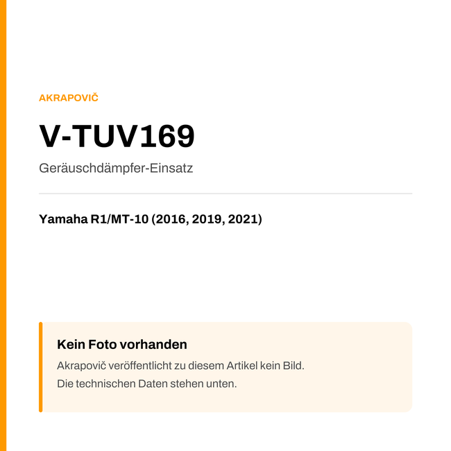 Akrapovic Geräuschdämpfer-Einsatz Yamaha R1 / MT-10 (16-21) V-TUV169 — Platzhalter, kein Herstellerfoto verfügbar