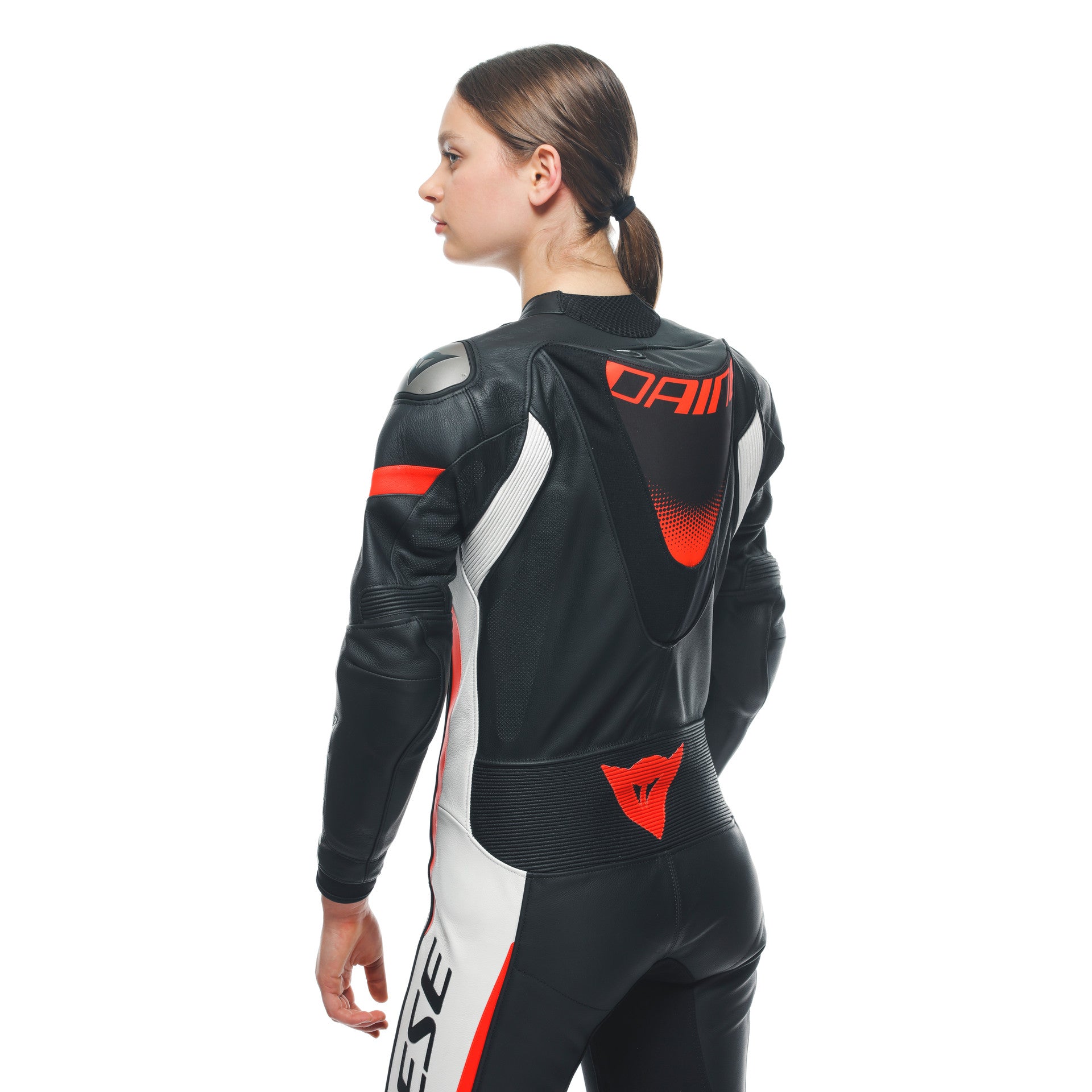 Dainese Grobnik Lady Mono de cuero – Traje de carrera perforado | Mujeres | Blanco/Rojo 