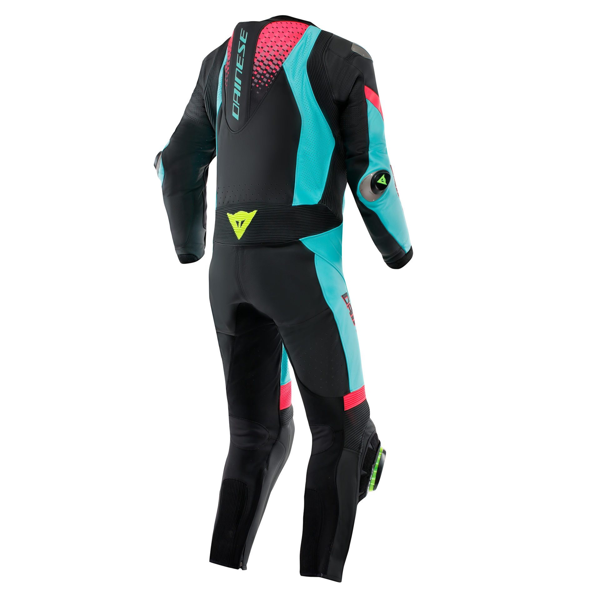 Dainese Laguna Seca 6 Mono de cuero – Traje de carreras perforado | Hombre | Turquesa/Rosa/Amarillo neón 