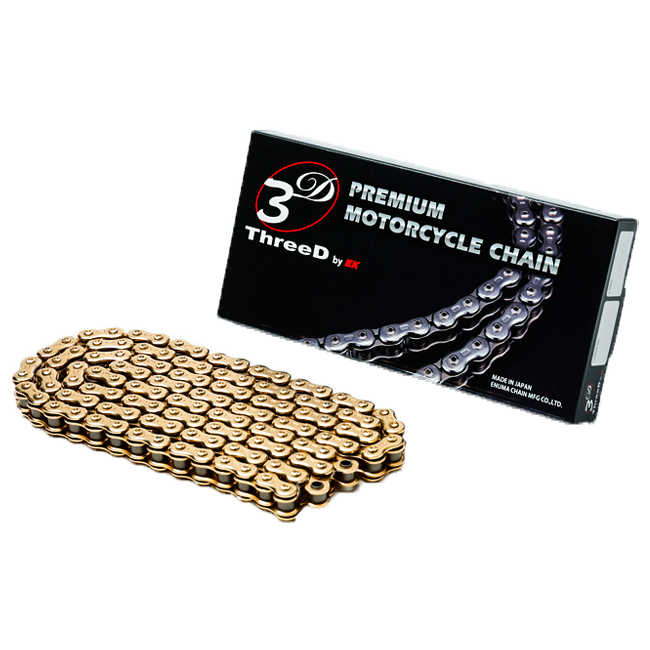 Cadena EK 525 Z/3D Oro/Oro QX2-Ring abierta con eslabón de remache – 110 - 120 eslabones 