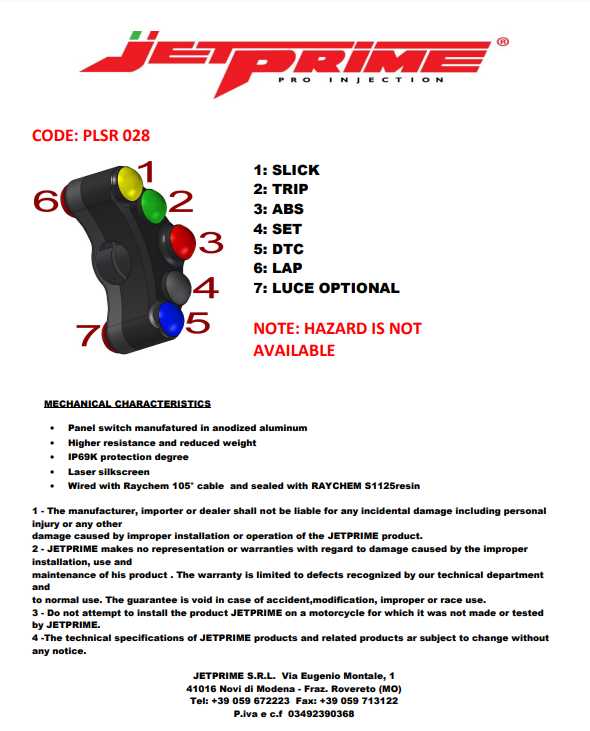 Interruptor de manillar Race izquierdo JetPrime BMW S1000RR (09-14) JP PLSR 028 