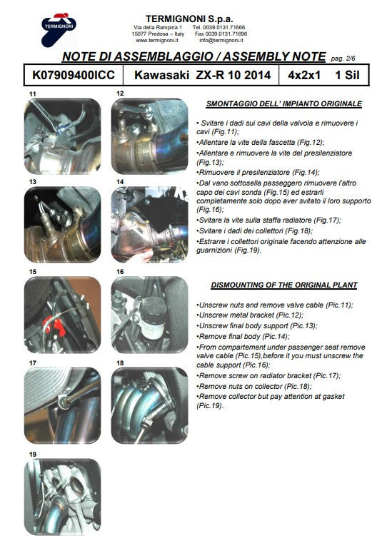 Sistema de escape completo de acero inoxidable Termignoni para Kawasaki ZX-10 R/RR (16-20) K07909400ICC 